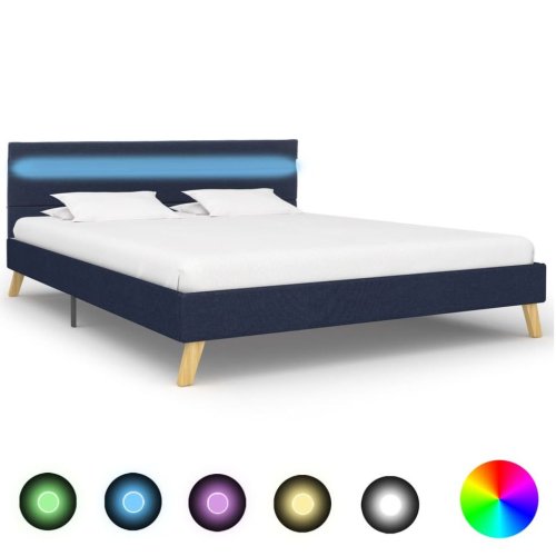 Cadru de pat cu LED-uri, albastru, 140x200cm, material textil