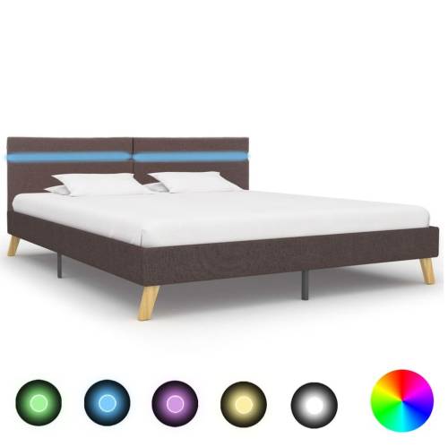 Cadru de pat cu LED-uri gri taupe 160x200cm material textil