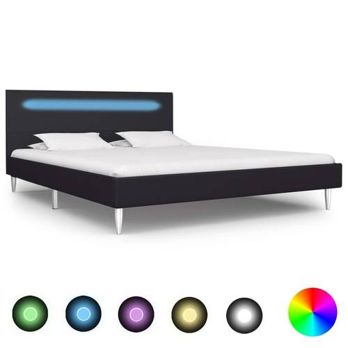 Cadru de pat cu LED-uri, negru, 140x200 cm, material textil