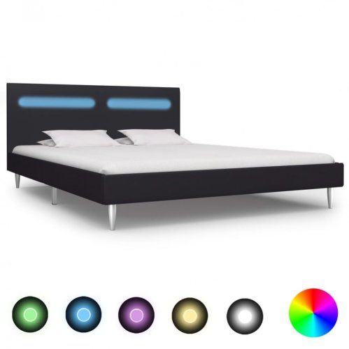 Cadru de pat cu LED-uri, negru, 180 x 200 cm, material textil
