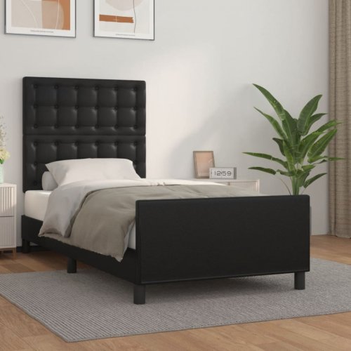 Casa Practica - Cadru de pat cu tăblie, negru, 90x200 cm, piele ecologică