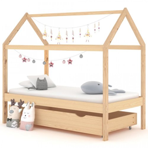 Casa Practica - Cadru pat pentru copii, cu un sertar, 80x160 cm, lemn masiv pin