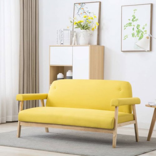 Canapea cu 3 locuri, galben, textil