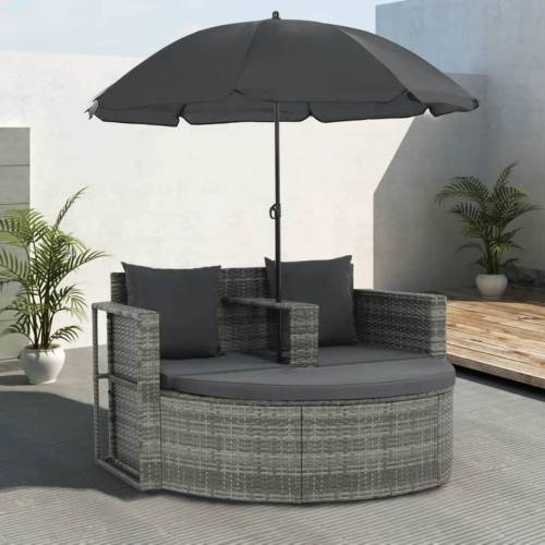 Casa Practica - Canapea de grădină cu 2 locuri cu perne & umbrelă gri poliratan
