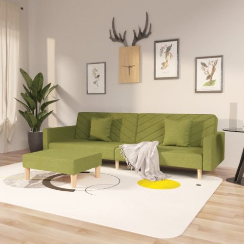Canapea extensibilă 2 locuri, 2 perne&taburet, verde, textil