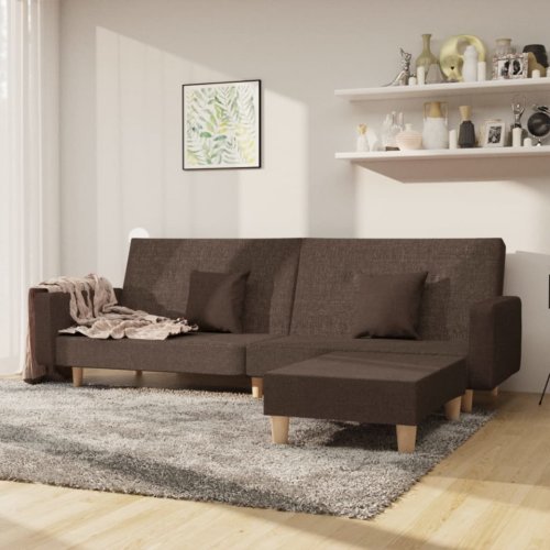 Canapea extensibilă 2 locuri, cu taburet, gri taupe, textil