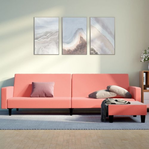 Canapea extensibilă 2 locuri, cu taburet, roz, catifea