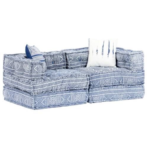 Canapea extensibilă modulară cu 2 locuri indigo, textil, petice