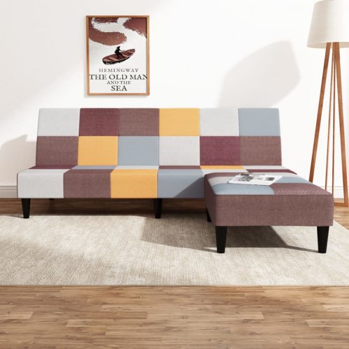 Canapea pat cu 2 locuri, cu taburet, multicolor, textil