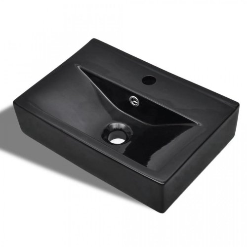 Casa Practica - Chiuvetă baie loc robinet/preaplin negru ceramic dreptunghiular