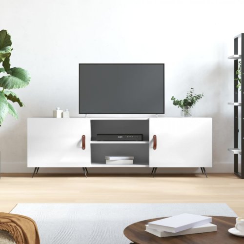 Comodă TV, alb extralucios, 150x30x50 cm, lemn compozit
