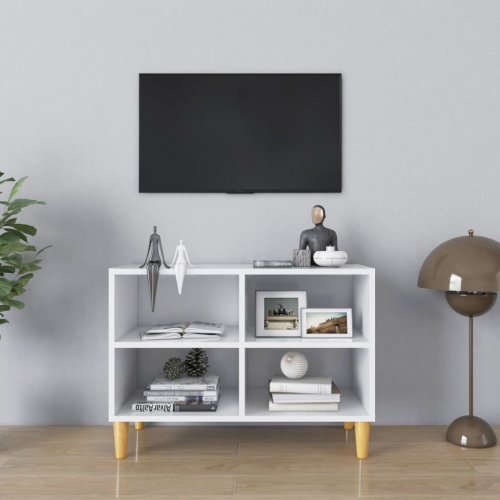 Casa Practica - Comodă tv, picioare lemn masiv, alb, 69,5x30x50 cm