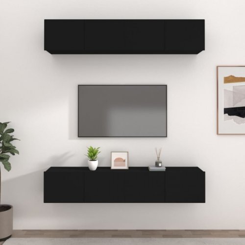 Casa Practica - Comode tv, 4 buc., negru, 80x30x30 cm, lemn compozit