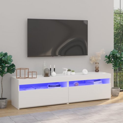 Casa Practica - Comode tv cu lumini led, 2 buc., alb extralucios, 75x35x40 cm