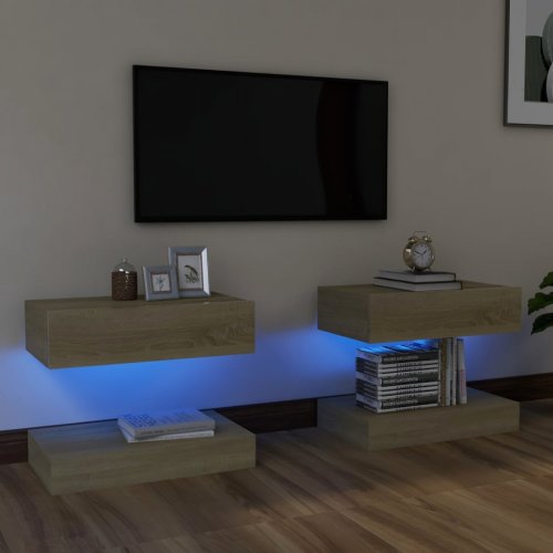 Comode TV cu lumini LED, 2 buc., stejar Sonoma, 60x35 cm