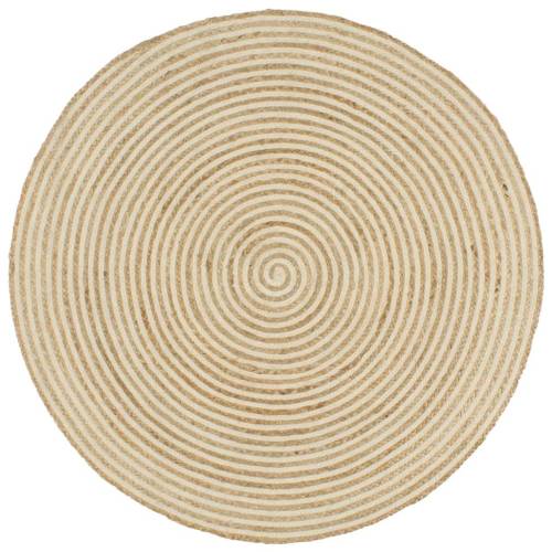 Covor manual cu imprimeu spirală, alb, 90 cm, iută