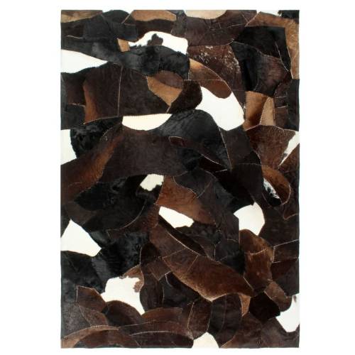 Covor piele cu păr natural, mozaic, negru/alb/maro, 120x170 cm