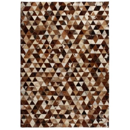 Covor piele naturală, mozaic, 120x170 cm Triunghiuri Maro/alb
