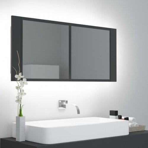 Casa Practica - Dulap de baie cu oglindă și led, gri, 100x12x45 cm