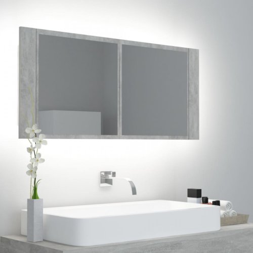 Casa Practica - Dulap de baie cu oglindă și led, gri beton, 100x12x45 cm