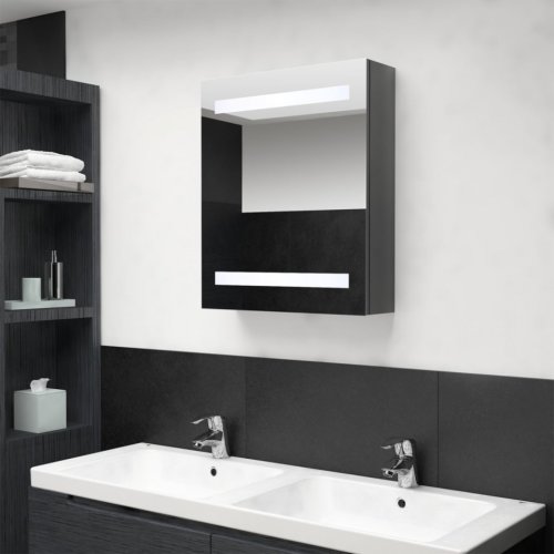Casa Practica - Dulap de baie cu oglindă și led, gri strălucitor, 50x14x60 cm