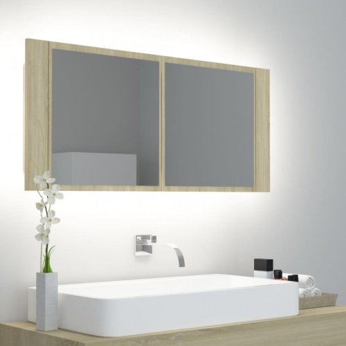 Casa Practica - Dulap de baie cu oglindă și led, stejar sonoma, 100x12x45 cm