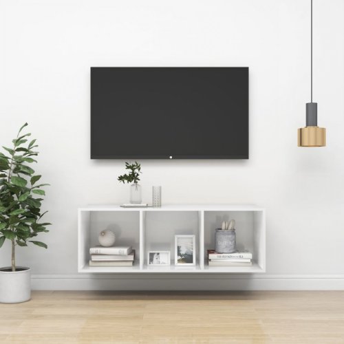 Casa Practica - Dulap tv montat pe perete, alb extralucios, 37x37x107 cm, pal