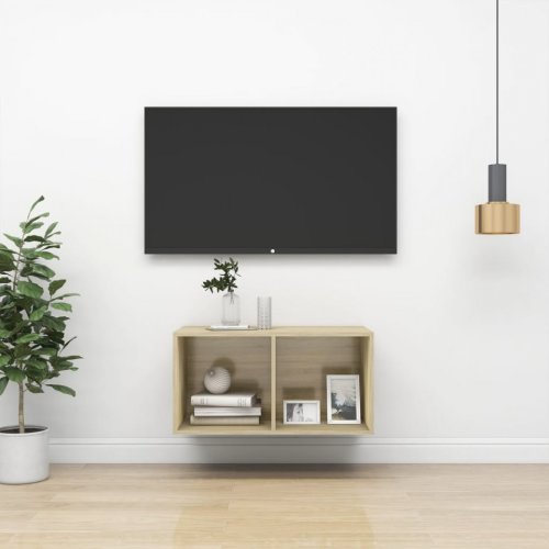 Dulap TV montat pe perete, stejar Sonoma, 37x37x72 cm, PAL