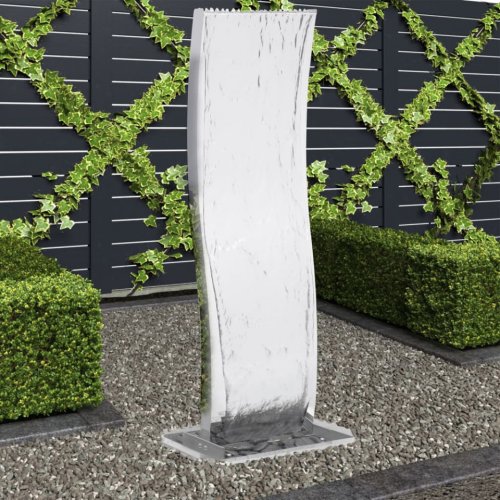 Fântână de grădină cu pompă, 130 cm, oțel inoxidabil, curbat