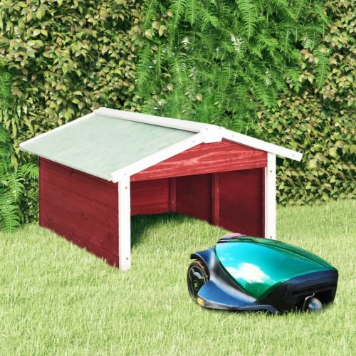 Casa Practica - Garaj mașină de tuns iarba robot roșu&alb 72x87x50 cm lemn brad