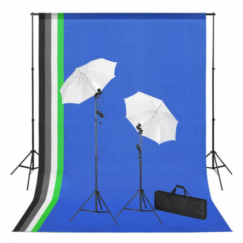 Kit studio foto cu fundaluri, lămpi și umbrele