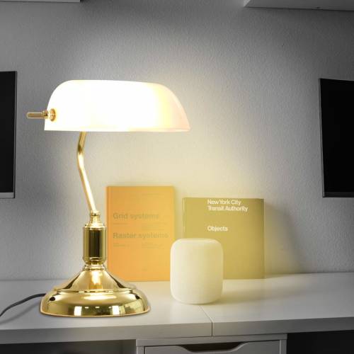 Lampă de birou stil bancher, 40 W, alb și auriu