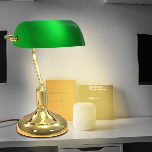 Lampă de birou stil bancher, 40 W, verde și auriu