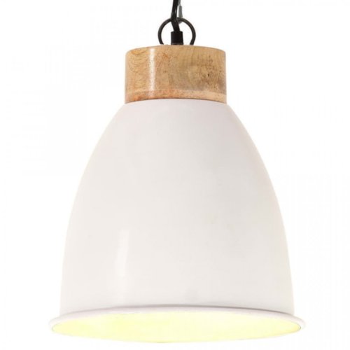 Lampă suspendată industrială, alb, 23 cm, lemn masiv&fier, E27