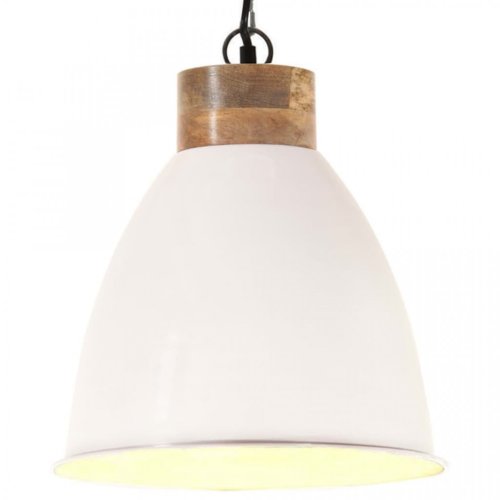 Lampă suspendată industrială, alb, 35 cm, lemn masiv&fier, E27