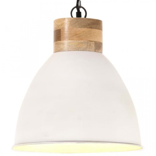 Lampă suspendată industrială, alb, 46 cm, lemn masiv&fier, E27