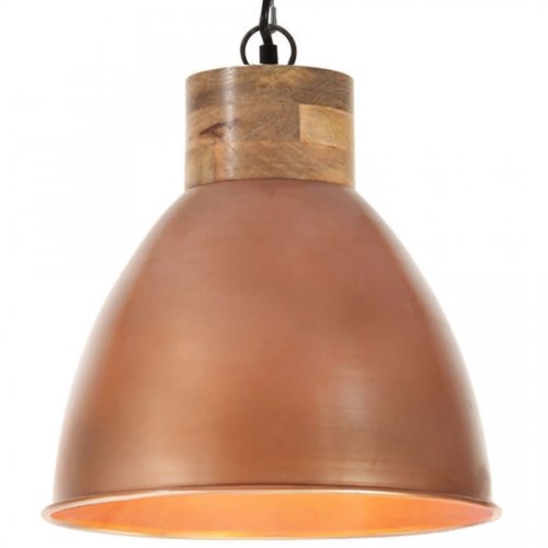 Lampă suspendată industrială arămiu 46 cm lemn masiv&fier E27