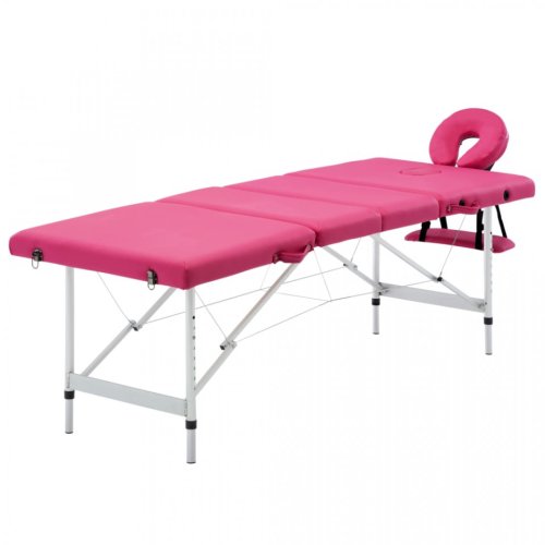 Masă de masaj pliabilă cu 4 zone, roz, aluminiu