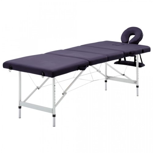 Masă de masaj pliabilă cu 4 zone, violet, aluminiu