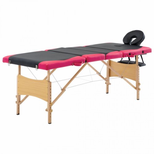 Masă pliabilă de masaj, 4 zone, negru și roz, lemn