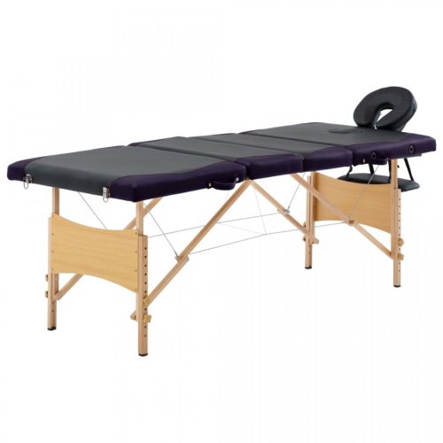 Masă pliabilă de masaj, 4 zone, negru și violet, lemn