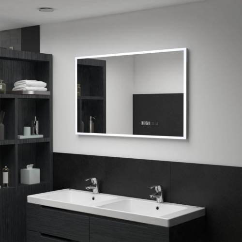 Oglindă cu LED de baie cu senzor tactil și afișaj oră 100x60 cm