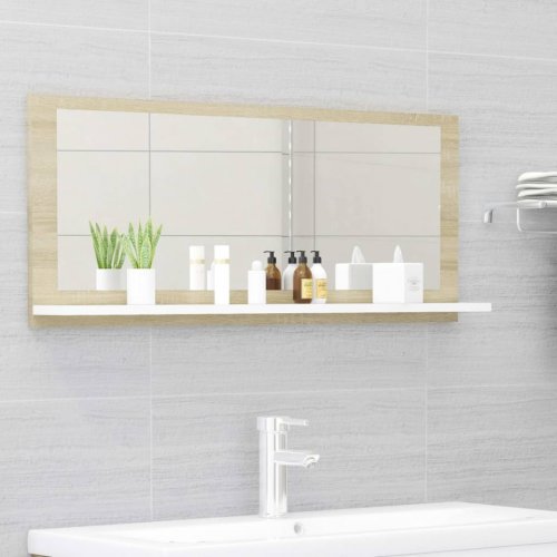 Casa Practica - Oglindă de baie, alb și stejar sonoma, 90x10,5x37 cm, pal