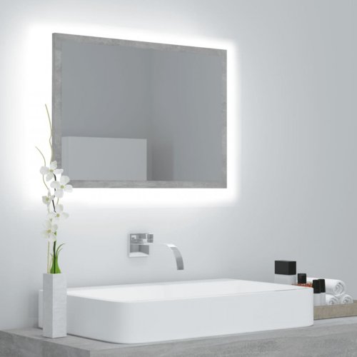 Oglindă de baie cu LED, gri beton, 60x8,5x37 cm, PAL