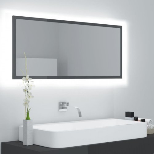 Oglindă de baie cu LED, gri extralucios, 100x8,5x37 cm, PAL