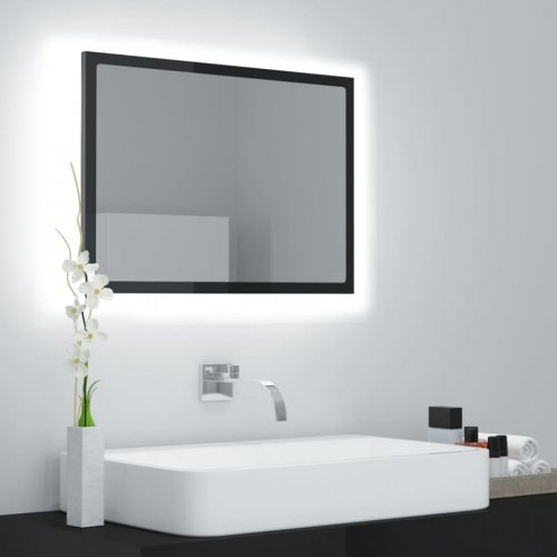 Oglindă de baie cu LED, gri extralucios, 60x8,5x37 cm, PAL