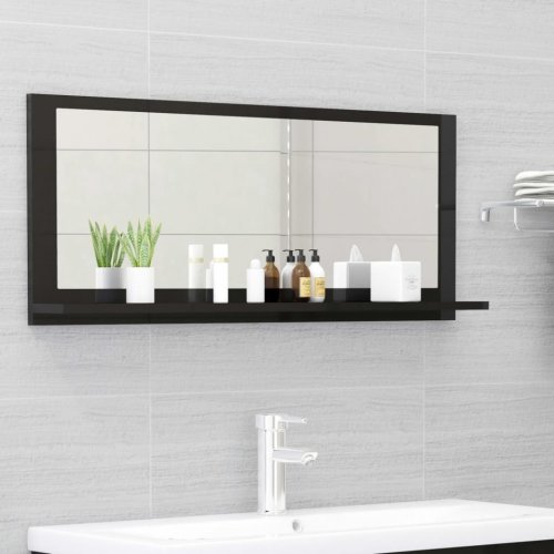 Casa Practica - Oglindă de baie, negru extralucios, 90x10,5x37 cm, pal