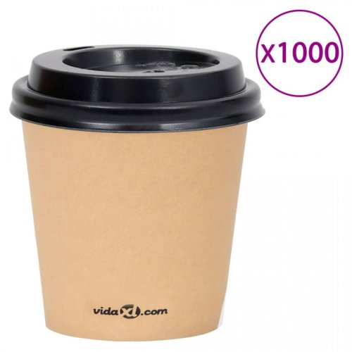 Pahare de cafea de hârtie cu capace, 1000 buc., maro, 120 ml