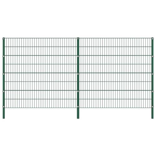Panou de gard cu stâlpi, verde, 3,4 x 1,6 m, fier