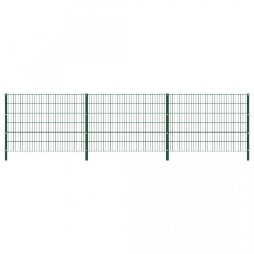 Panou de gard cu stâlpi, verde, 5,1 x 1,2 m, fier